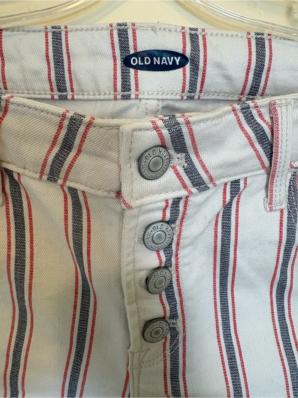 Old Navy White Shorts with Red and Navy Pinstripes